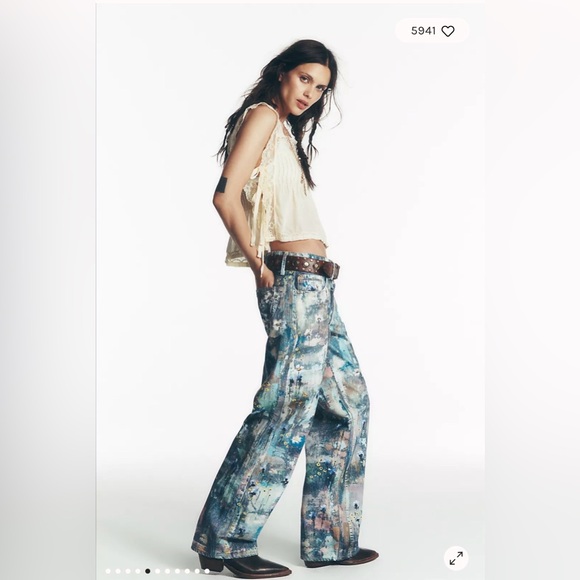 Free People We The Free Tennessee Low-Rise Illusions Jeans. NWT. Floral canvas - Picture 4 of 10